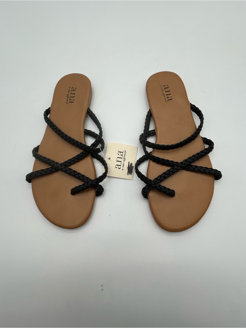 a.n.a braided strap flat sandals - Black/Tan